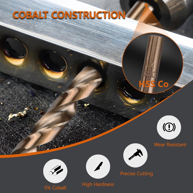 Hymnorq 10-Piece 1/4 Inches Cobalt Drill Bit Set â€“ M35 Grade (5% Cobalt) Steel, Fully Ground, Dual Twist Flute, 135 Degree Split Point, Jobber Length, Bronze Finish, with Tough PP Storage Case - Image 3
